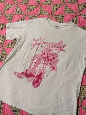 Bear Dance Pink Pony Club Cowgirl Howdy Oversized T-Shirt Tee Size M/L